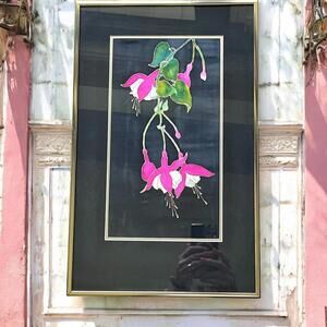 Pink and White Fuschia Floral Watercolour Artwork Framed Matted and Signed